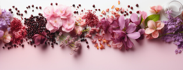 Sticker - Cosmetics banner image with colorful pink flowers 