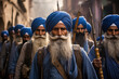 Sikh religious people in blue dress