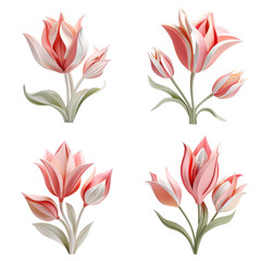 Wall Mural - Collection of 3D shapes of blooming tulips Artificial Intelligence Generative