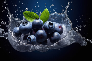 Poster - water splash on blueberry