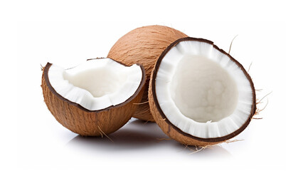 Canvas Print - Coconut fruit with cut in half isolated on white background. Clipping path. generative ai