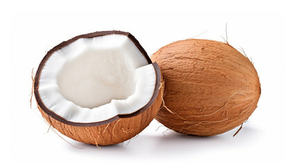 Canvas Print - Coconut fruit with cut in half isolated on white background. Clipping path. generative ai