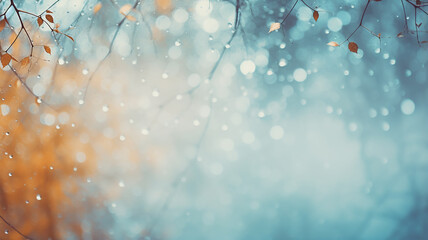 Wall Mural - background wet autumn window with raindrops on the glass transparent autumn view copy space