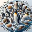 A graphic delivering a conservation message through the illustration of diverse penguin species, emphasizing the need to protect these charming creatures.