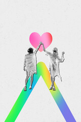 Poster - Vertical collage photo image picture two walking person hold hands together lesbian lgbt rights equity sexual orientation freedom