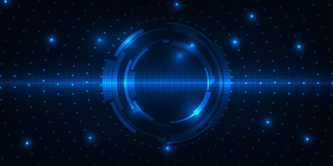 Wall Mural - Vector illustration of futuristic digital technology background with circle tech head up display,grid field and circuits network panel for advertising and game graphic 