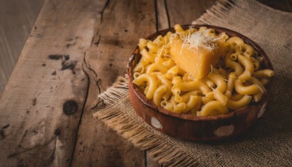 Wall Mural - Copy Space image of A bowl of delicious Macaroni and cheese