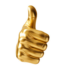 A golden hand giving thumbs up isolated on transparent background