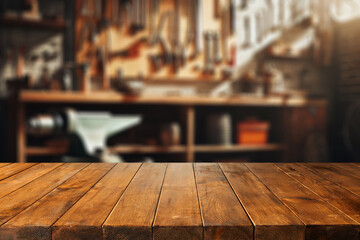 Wall Mural - desk of free space and workshop interior. empty space for your products and natural sun light.