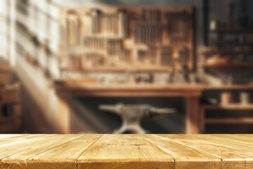 Wall Mural - desk of free space and workshop interior. empty space for your products and natural sun light.