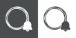 Tiempo de Navidad. Logo campana de boda. Icono con marco circular con líneas con silueta de campana de navidad para su uso en felicitaciones y tarjetas