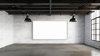 Mockup of a white frame as a blank advertisement wall against a urban briks background