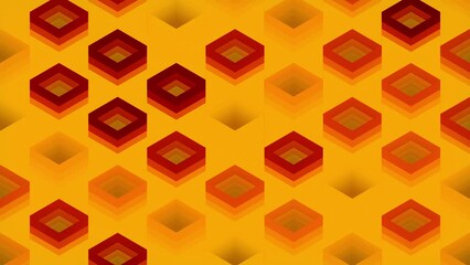 Fototapete - Bright yellow-orange pattern of squares seamless loop animation. 3d rendering 4K