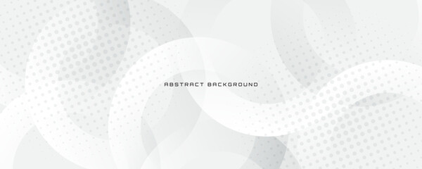 Wall Mural - white geometric abstract background overlap layer on bright space with circles effect decoration. mo