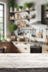 Wall Mural - desk of free space and kitchen interior. home interior with window.