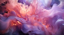 Close-up Of Ethereal Liquid Flames In A Captivating Blend Of Lavender And Periwinkle Colors, Casting A Gentle And Mystical Glow In A Surreal Landscape