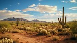 Fototapeta Niebo - mountains and saguaro cactus in the sonoran desert