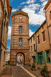Medieval village of Auvillar and its clock tower, in Tarn et Garonne, Occitanie, France