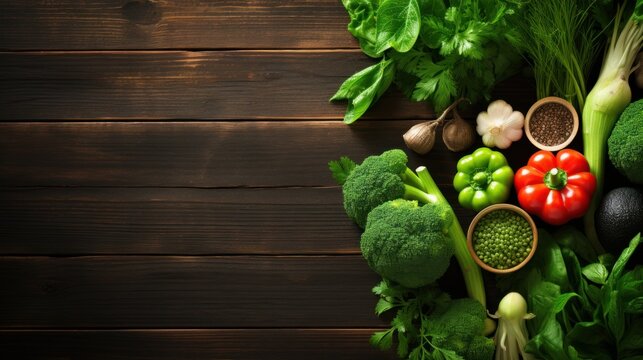 Vegan food themes. Table top view background of a variation green vegetables with stethoscope.
