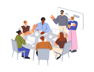 Wall Mural - business meeting at conference table. office team, employees at brainstorm, work discussion. corpora