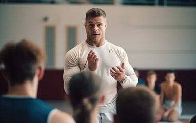 Wall Mural - Sports coach encouraging students to train hard