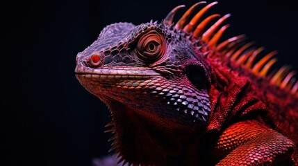 Wall Mural - A close up of a lizard with bright colors and spikes, AI