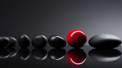 Sticker - A row of black stones with a red stone in the middle, AI