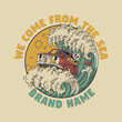 © andhikajudy - retro cartoon emblem of a skull driving a car in the waves