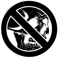 Sticker - black silhouette of No Skull Sign on White Background