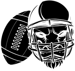 Poster - black silhouette of scribble football helmet and ball