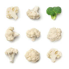 Wall Mural - Cauliflower and broccoli collection isolated on white