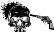 black silhouette of skull with revolvers for tattoo design.