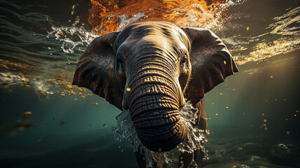 Wall Mural - elephant in the water