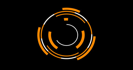 Loading data HUD circle interfaces. Sci-fi circle HUD interfaces with orange and white colors. HUD Lower Third for a title, information call box bars, and channels.