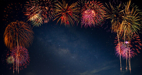 Wall Mural - fireworks with night sky background