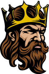 Wall Mural - A king head, tough looking medieval warrior face, man wearing a gold crown mascot