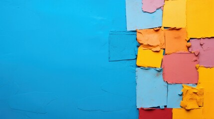 Poster - A close up of a blue wall with different colored paint on it, AI