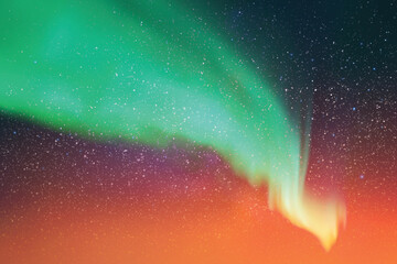 Sticker - Orange green aurora borealis. Colorful polar lights, night starry sky