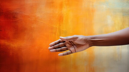 Canvas Print - A hand reaching out to grab something in front of a colorful background, AI