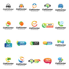 Sticker - set of Call Center logo vector illustration design template