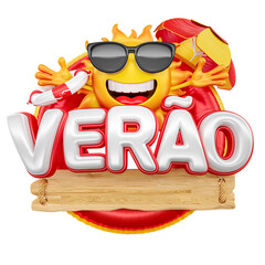 Sticker - Summer label in Brazilian Portuguese in 3d render for marketing campaign in Brazil