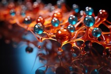  A Close Up Of A Bunch Of Orange And Blue Glass Beads On A Black Surface With A Reflection Of The Glass Beads On The Bottom Of The Bead Surface.