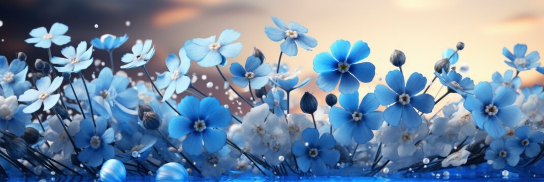 Spring Summer Flowers Landscape Blue Myosotis , Banner Image For Website, Background, Desktop Wallpaper