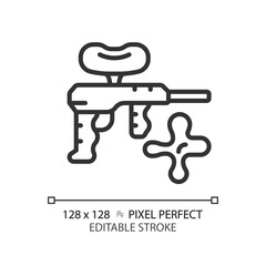 Canvas Print - 2D pixel perfect editable black paintball icon, isolated simple vector, thin line illustration representing weapons.