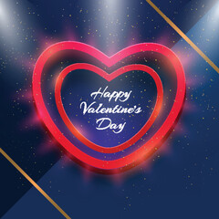 Canvas Print - Happy Valentines Day Font Inside Glossy Red Heart Shape Frame on Lighting Blue Background.