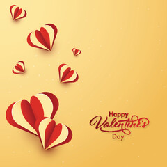 Poster - Happy Valentine's Day Greeting Card or Poster Design with Red and Yellow Paper Layer Cut Heart Shape Decor.