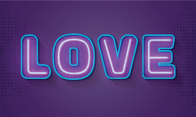 Wall Mural - Glowing Blue and Purple Neon Light Love Font.