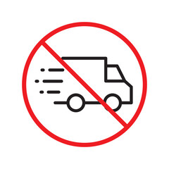 Wall Mural - No truck icon. Forbidden lorry icon. No heavy truck vector sign. Prohibited freight vector icon. Warning, caution, attention, restriction label danger flat sign design. No cargo icon. No delivery sign