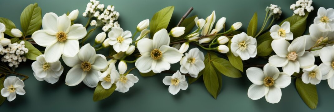 Natural Light Green Background White Flowers , Banner Image For Website, Background, Desktop Wallpaper