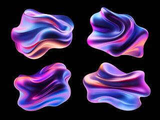 Wall Mural - colorful wavy melted liquid 3d shapes isolated. neon holographic distorted fluid shape. ai generated